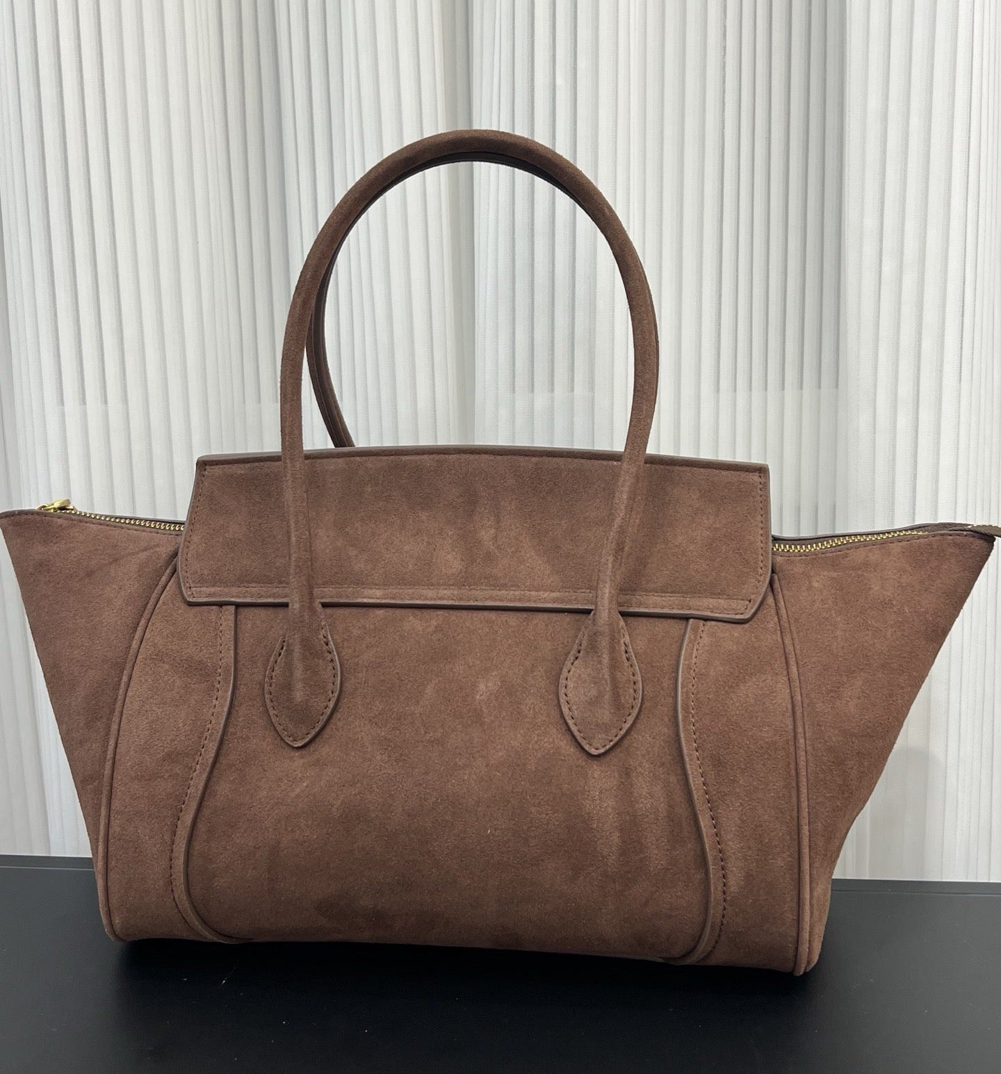 Contour Smile Zip Suede Tote