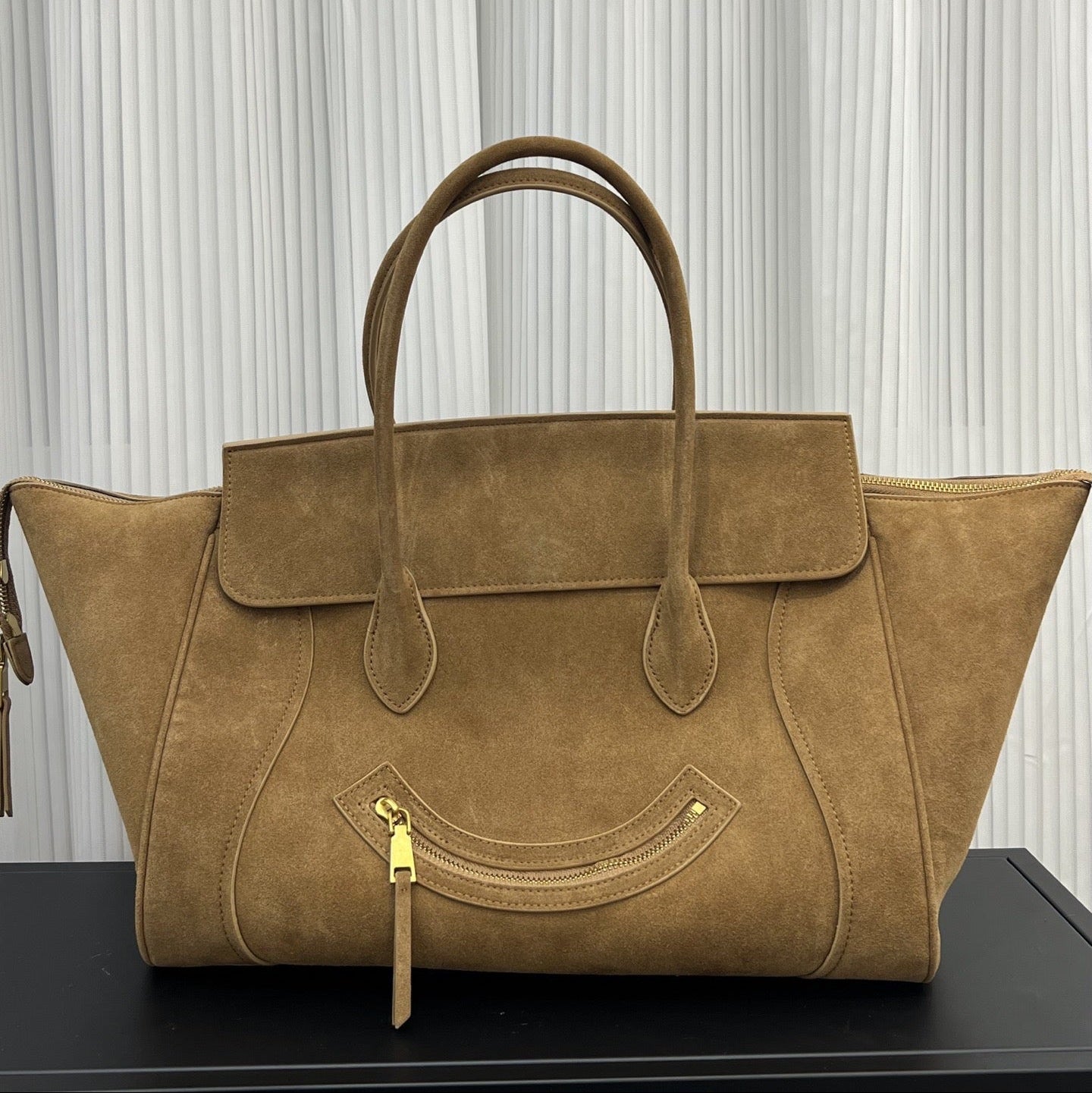 Contour Smile Zip Suede Tote
