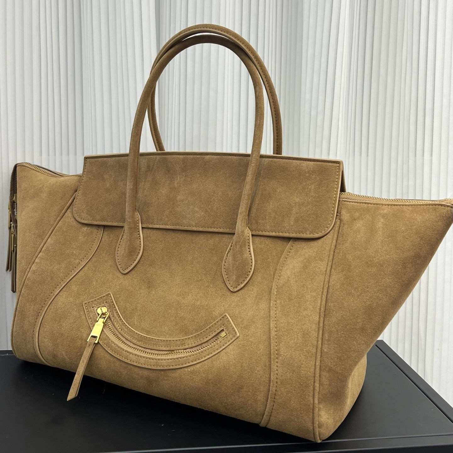 Contour Smile Zip Suede Tote
