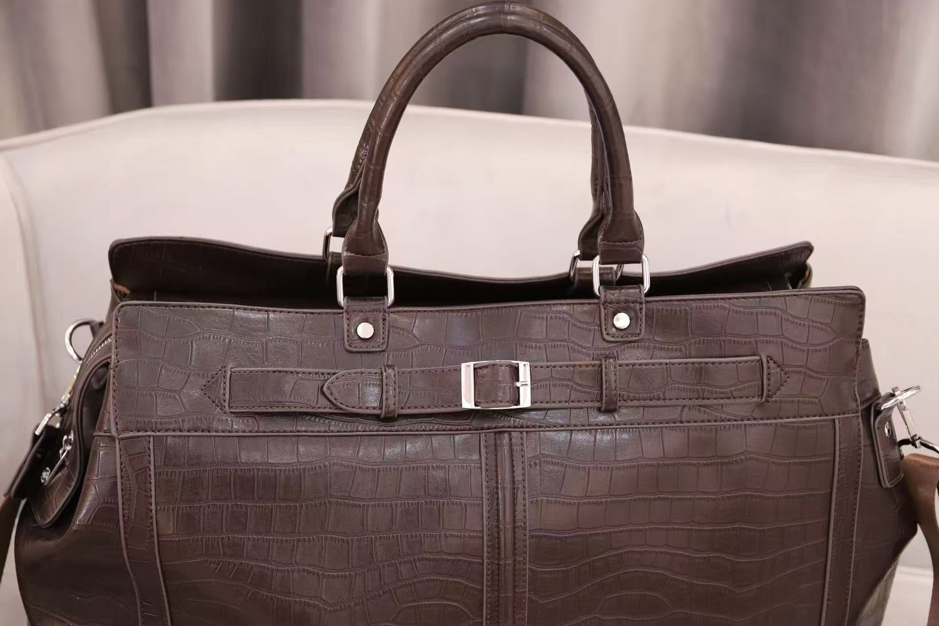 Croc Texture Leather Travel Bag