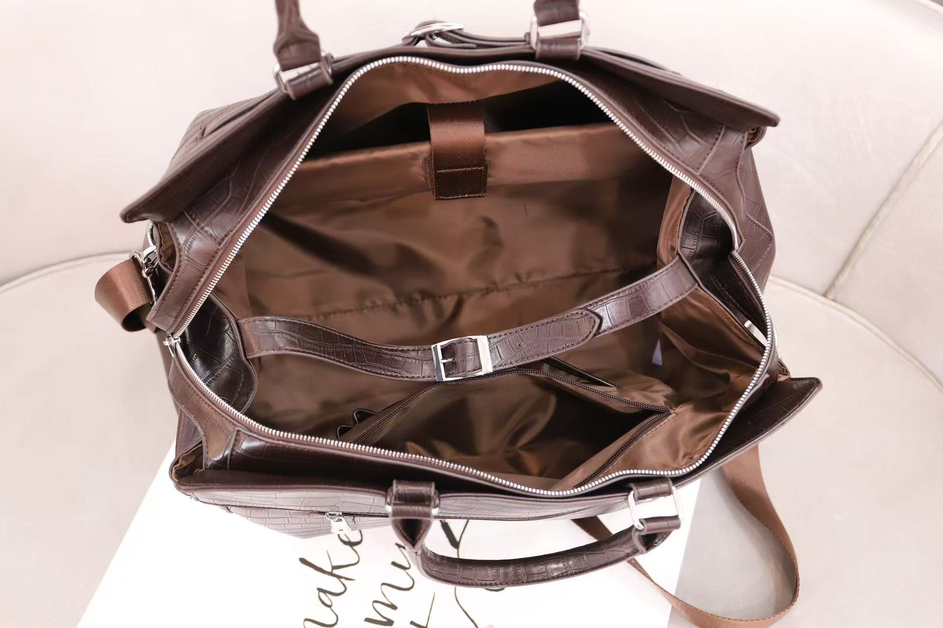 Croc Texture Leather Travel Bag