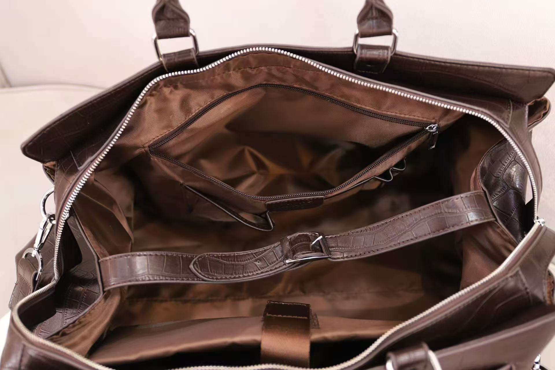 Croc Texture Leather Travel Bag