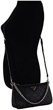 Prada Black Quilted Tessuto Nylon Chain Crossbody Bag Silver Hardware Adjustable Strap Zipper Closure Designer Shoulder Purse New|B094DTVCZ4