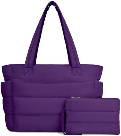 TOPDesign Puffer Tote Bag for Women, Lightweight Puffy Handbag with Compartments, Quilted Shoulder Bag for Work, Travel, Gym|B0DQCS2DTD