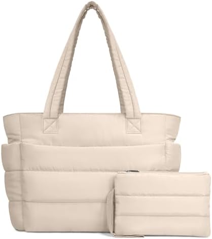 TOPDesign Puffer Tote Bag for Women, Lightweight Puffy Handbag with Compartments, Quilted Shoulder Bag for Work, Travel, Gym|B0DQCS2DTD