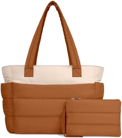 TOPDesign Puffer Tote Bag for Women, Lightweight Puffy Handbag with Compartments, Quilted Shoulder Bag for Work, Travel, Gym|B0DQCS2DTD