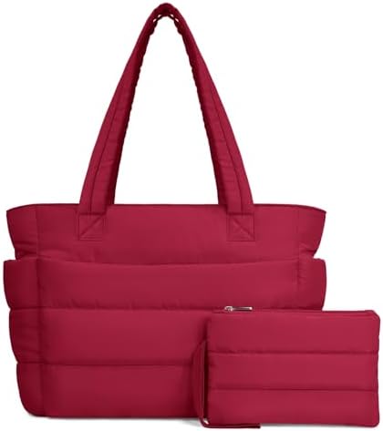 TOPDesign Puffer Tote Bag for Women, Lightweight Puffy Handbag with Compartments, Quilted Shoulder Bag for Work, Travel, Gym|B0DQCS2DTD