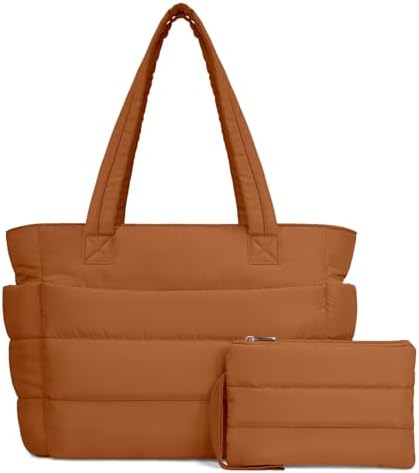 TOPDesign Puffer Tote Bag for Women, Lightweight Puffy Handbag with Compartments, Quilted Shoulder Bag for Work, Travel, Gym|B0DQCS2DTD