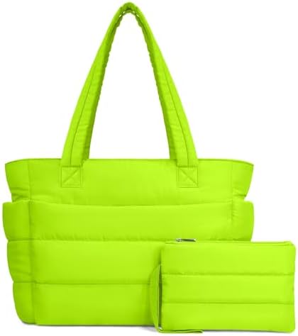 TOPDesign Puffer Tote Bag for Women, Lightweight Puffy Handbag with Compartments, Quilted Shoulder Bag for Work, Travel, Gym|B0DQCS2DTD