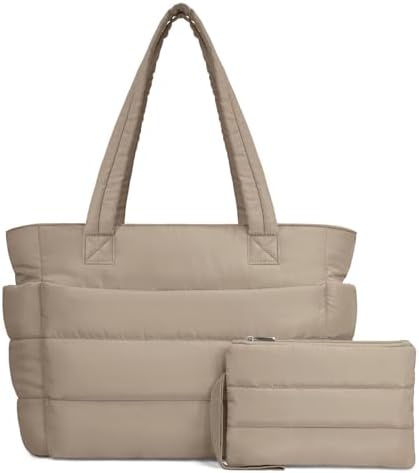 TOPDesign Puffer Tote Bag for Women, Lightweight Puffy Handbag with Compartments, Quilted Shoulder Bag for Work, Travel, Gym|B0DQCS2DTD