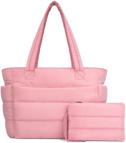 TOPDesign Puffer Tote Bag for Women, Lightweight Puffy Handbag with Compartments, Quilted Shoulder Bag for Work, Travel, Gym|B0DQCS2DTD