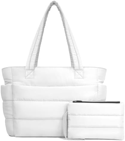 TOPDesign Puffer Tote Bag for Women, Lightweight Puffy Handbag with Compartments, Quilted Shoulder Bag for Work, Travel, Gym|B0DQCS2DTD