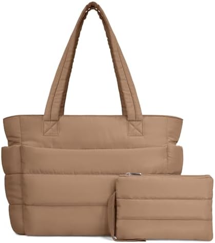 TOPDesign Puffer Tote Bag for Women, Lightweight Puffy Handbag with Compartments, Quilted Shoulder Bag for Work, Travel, Gym|B0DQCS2DTD