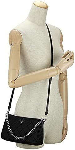 Prada Black Quilted Tessuto Nylon Chain Crossbody Bag Silver Hardware Adjustable Strap Zipper Closure Designer Shoulder Purse New|B094DTVCZ4