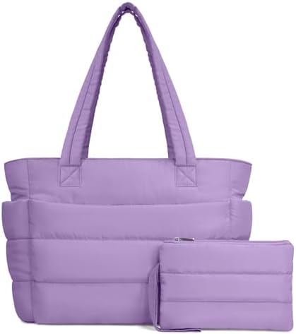 TOPDesign Puffer Tote Bag for Women, Lightweight Puffy Handbag with Compartments, Quilted Shoulder Bag for Work, Travel, Gym|B0DQCS2DTD