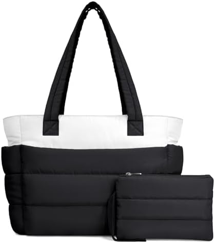 TOPDesign Puffer Tote Bag for Women, Lightweight Puffy Handbag with Compartments, Quilted Shoulder Bag for Work, Travel, Gym|B0DQCS2DTD