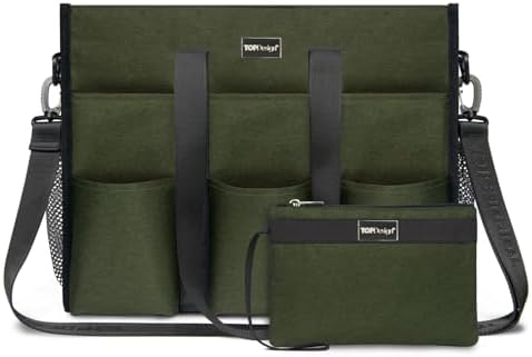 TOPDesign Utility Water Resistant Tote Bag with 22 Pockets, Top Zipper Closure & Thick Bottom Support, for Working Women|B0D3111NMD