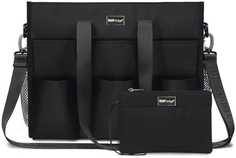 TOPDesign Utility Water Resistant Tote Bag with 22 Pockets, Top Zipper Closure & Thick Bottom Support, for Working Women|B0D3111NMD