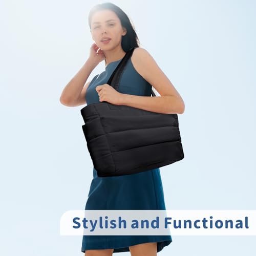 TOPDesign Puffer Tote Bag for Women, Lightweight Puffy Handbag with Compartments, Quilted Shoulder Bag for Work, Travel, Gym|B0DQCS2DTD