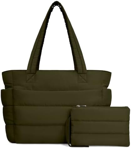 TOPDesign Puffer Tote Bag for Women, Lightweight Puffy Handbag with Compartments, Quilted Shoulder Bag for Work, Travel, Gym|B0DQCS2DTD
