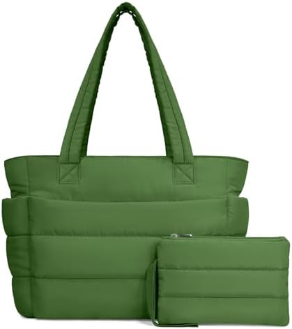 TOPDesign Puffer Tote Bag for Women, Lightweight Puffy Handbag with Compartments, Quilted Shoulder Bag for Work, Travel, Gym|B0DQCS2DTD