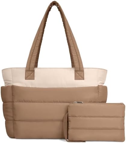 TOPDesign Puffer Tote Bag for Women, Lightweight Puffy Handbag with Compartments, Quilted Shoulder Bag for Work, Travel, Gym|B0DQCS2DTD
