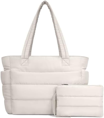 TOPDesign Puffer Tote Bag for Women, Lightweight Puffy Handbag with Compartments, Quilted Shoulder Bag for Work, Travel, Gym|B0DQCS2DTD