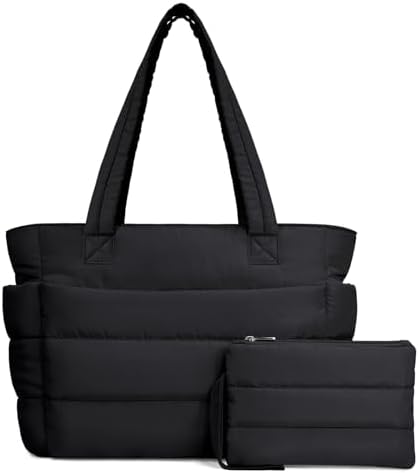 TOPDesign Puffer Tote Bag for Women, Lightweight Puffy Handbag with Compartments, Quilted Shoulder Bag for Work, Travel, Gym|B0DQCS2DTD
