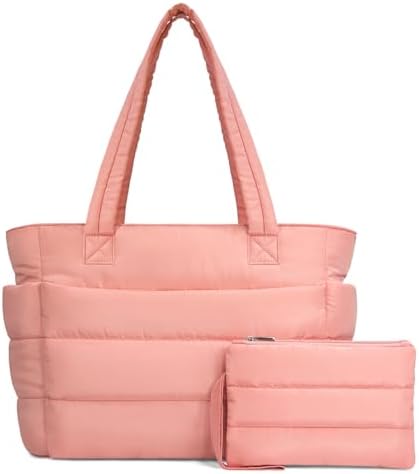 TOPDesign Puffer Tote Bag for Women, Lightweight Puffy Handbag with Compartments, Quilted Shoulder Bag for Work, Travel, Gym|B0DQCS2DTD