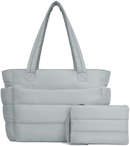 TOPDesign Puffer Tote Bag for Women, Lightweight Puffy Handbag with Compartments, Quilted Shoulder Bag for Work, Travel, Gym|B0DQCS2DTD