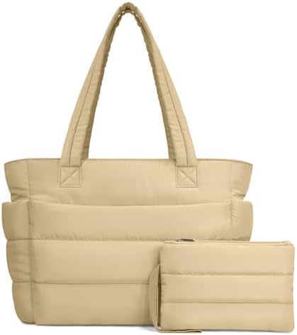TOPDesign Puffer Tote Bag for Women, Lightweight Puffy Handbag with Compartments, Quilted Shoulder Bag for Work, Travel, Gym|B0DQCS2DTD