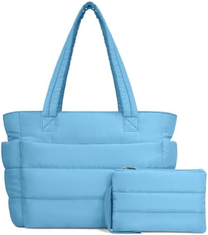 TOPDesign Puffer Tote Bag for Women, Lightweight Puffy Handbag with Compartments, Quilted Shoulder Bag for Work, Travel, Gym|B0DQCS2DTD