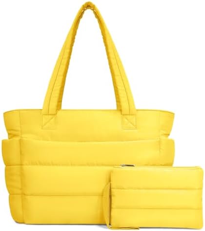 TOPDesign Puffer Tote Bag for Women, Lightweight Puffy Handbag with Compartments, Quilted Shoulder Bag for Work, Travel, Gym|B0DQCS2DTD