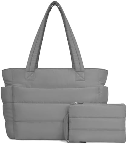 TOPDesign Puffer Tote Bag for Women, Lightweight Puffy Handbag with Compartments, Quilted Shoulder Bag for Work, Travel, Gym|B0DQCS2DTD