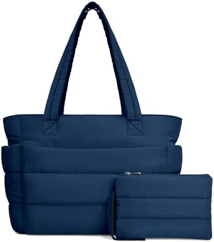 TOPDesign Puffer Tote Bag for Women, Lightweight Puffy Handbag with Compartments, Quilted Shoulder Bag for Work, Travel, Gym|B0DQCS2DTD