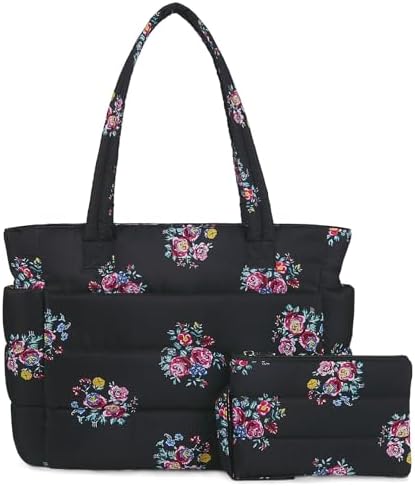 TOPDesign Puffer Tote Bag for Women, Lightweight Puffy Handbag with Compartments, Quilted Shoulder Bag for Work, Travel, Gym|B0DQCS2DTD