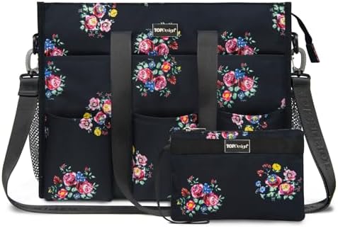 TOPDesign Utility Water Resistant Tote Bag with 22 Pockets, Top Zipper Closure & Thick Bottom Support, for Working Women|B0D3111NMD