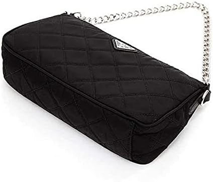 Prada Black Quilted Tessuto Nylon Chain Crossbody Bag Silver Hardware Adjustable Strap Zipper Closure Designer Shoulder Purse New|B094DTVCZ4