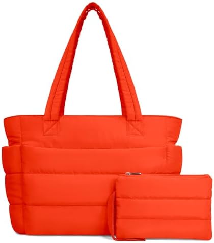 TOPDesign Puffer Tote Bag for Women, Lightweight Puffy Handbag with Compartments, Quilted Shoulder Bag for Work, Travel, Gym|B0DQCS2DTD