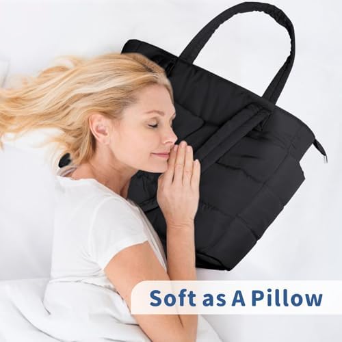 TOPDesign Puffer Tote Bag for Women, Lightweight Puffy Handbag with Compartments, Quilted Shoulder Bag for Work, Travel, Gym|B0DQCS2DTD