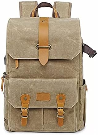 Photography Retro Waterproof Batik Canvas Backpack W Port Fit 15.6inch Laptop Men Camera Bag Carry Case|B0GVT82N41