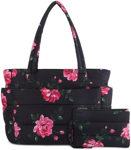 TOPDesign Puffer Tote Bag for Women, Lightweight Puffy Handbag with Compartments, Quilted Shoulder Bag for Work, Travel, Gym|B0DQCS2DTD