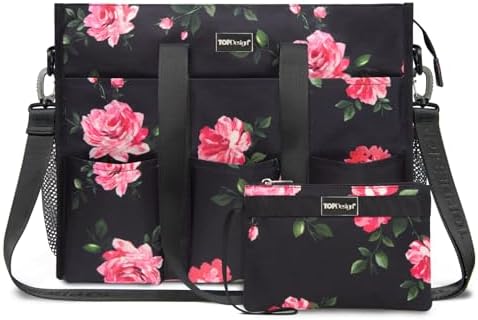 TOPDesign Utility Water Resistant Tote Bag with 22 Pockets, Top Zipper Closure & Thick Bottom Support, for Working Women|B0D3111NMD