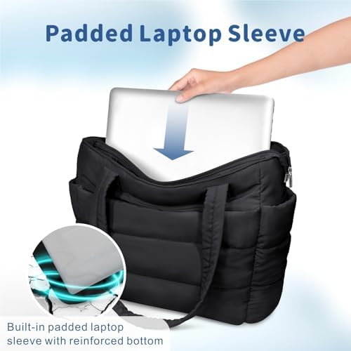 TOPDesign Puffer Tote Bag for Women, Lightweight Puffy Handbag with Compartments, Quilted Shoulder Bag for Work, Travel, Gym|B0DQCS2DTD