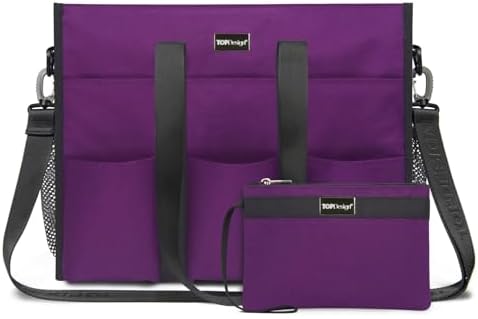 TOPDesign Utility Water Resistant Tote Bag with 22 Pockets, Top Zipper Closure & Thick Bottom Support, for Working Women|B0D3111NMD