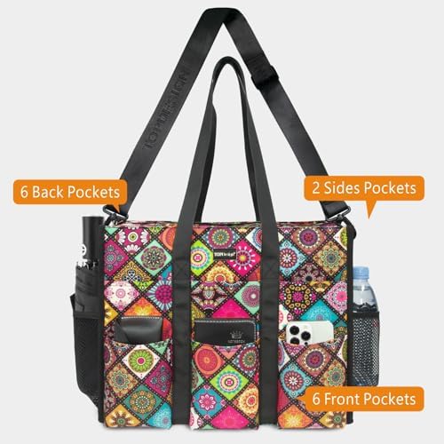 TOPDesign Utility Water Resistant Tote Bag with 22 Pockets, Top Zipper Closure & Thick Bottom Support, for Working Women|B0D3111NMD