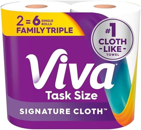 Viva Signature Cloth Paper Towels, Task Size, 2 Family Triple Rolls, 141 Sheets per Roll (Packaging May Vary)|B0G22HTXCG