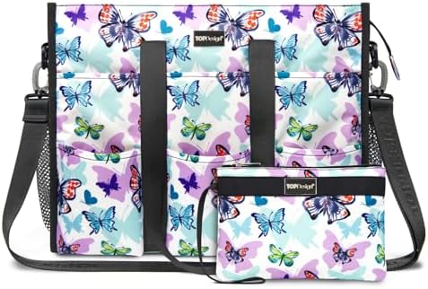 TOPDesign Utility Water Resistant Tote Bag with 22 Pockets, Top Zipper Closure & Thick Bottom Support, for Working Women|B0D3111NMD