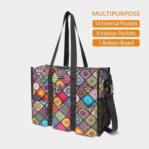 TOPDesign Utility Water Resistant Tote Bag with 22 Pockets, Top Zipper Closure & Thick Bottom Support, for Working Women|B0D3111NMD