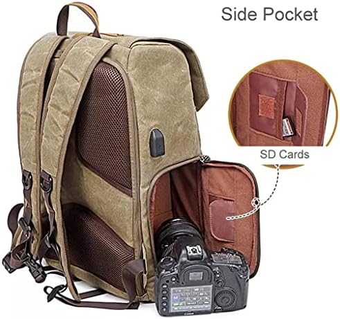 Photography Retro Waterproof Batik Canvas Backpack W Port Fit 15.6inch Laptop Men Camera Bag Carry Case|B0GVT82N41